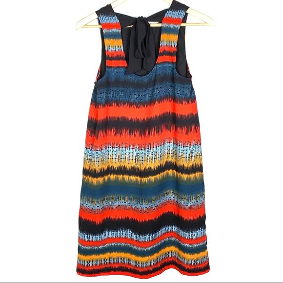 Kensie sleeveless black red stripe western print shift dress w back tie small S - Picture 6 of 6